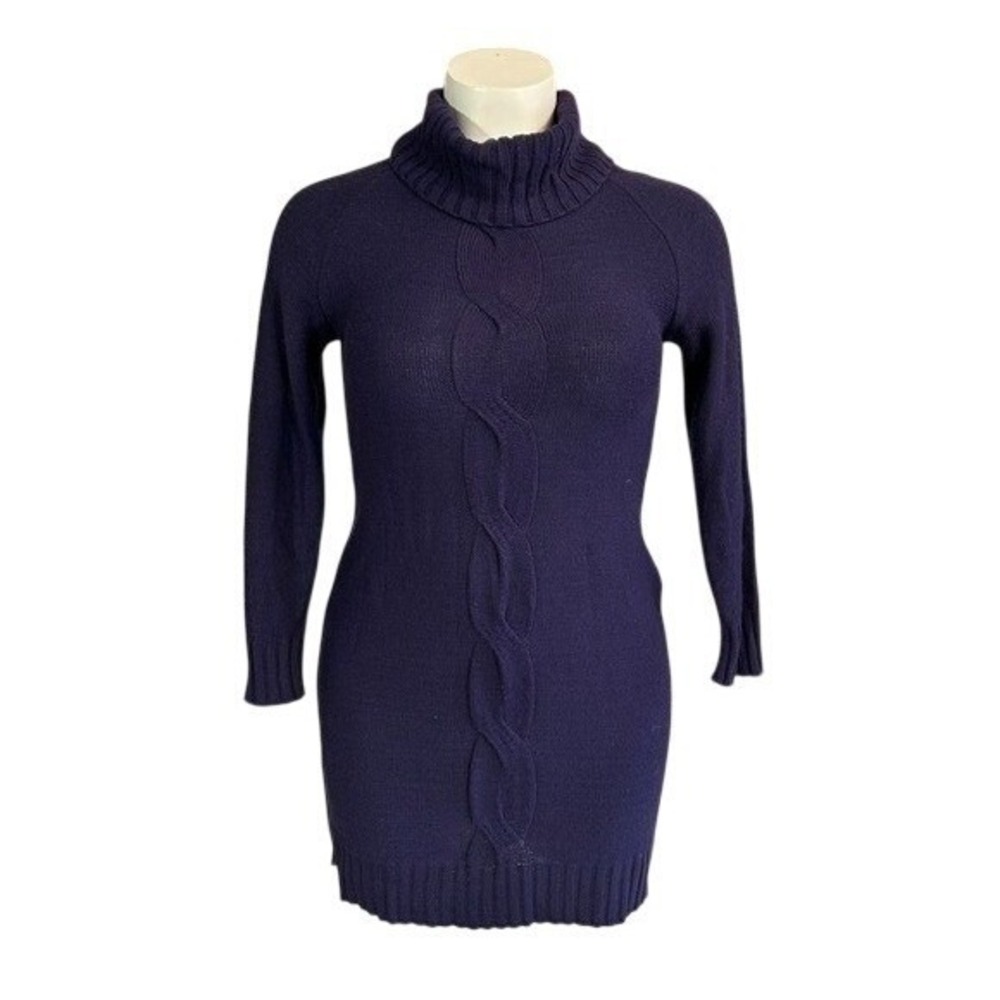 Purple Cable Knit Turtleneck Sweater Dress Large Bodycon Stretchy Fitted Sexy - Picture 7 of 8